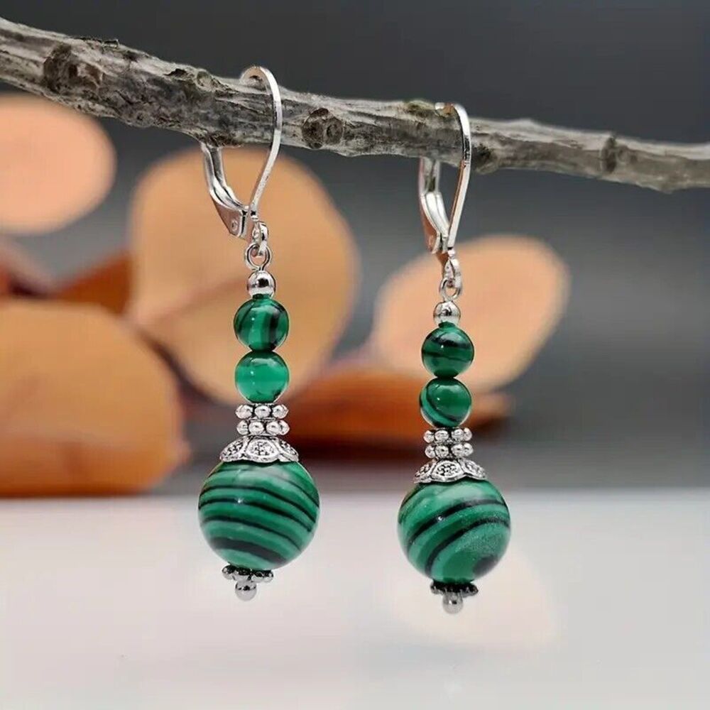 BOHO Synthetic Malachite Bead Drop Earrings